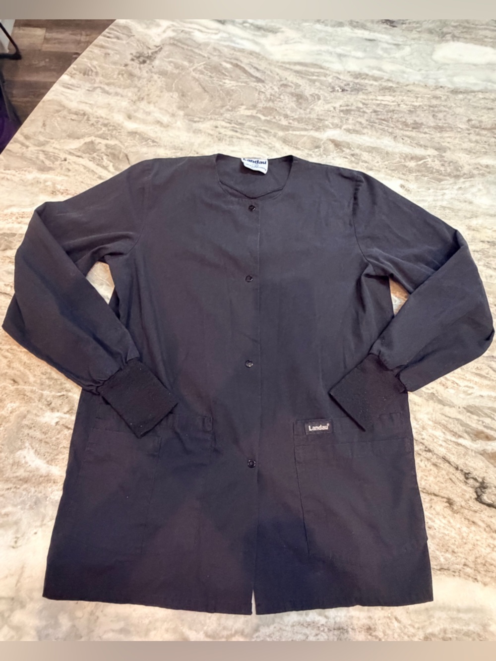 Landau Black Scrub Top Solid Medical Uniform Unisex Nurse Healthcare Workwear M